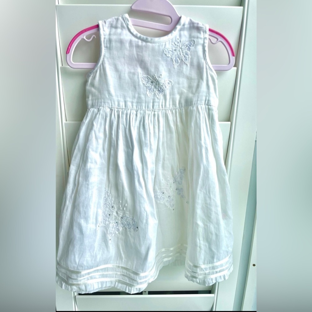 Beautiful White butterfly sequences dress by monsoon size 6-12 months